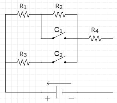 Circuito com resistores e interruptores