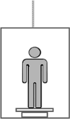 Elevador com estudante sobre uma balança