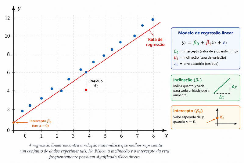 Representação gráfica de dados experimentais e uma reta obtida por regressão linear