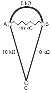 Desenho do sorvete de casquinha com as resistências entre os terminais A, B e C.