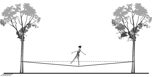 Esquema da atleta no meio da fita esticada