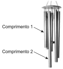 Figura ilustrativa de um sino dos ventos com barras metálicas de diferentes comprimentos.